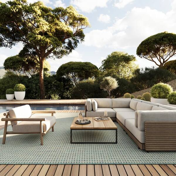 Tirzah Modern Teal 5 ft. x 8 ft. Outdoor Area Rug