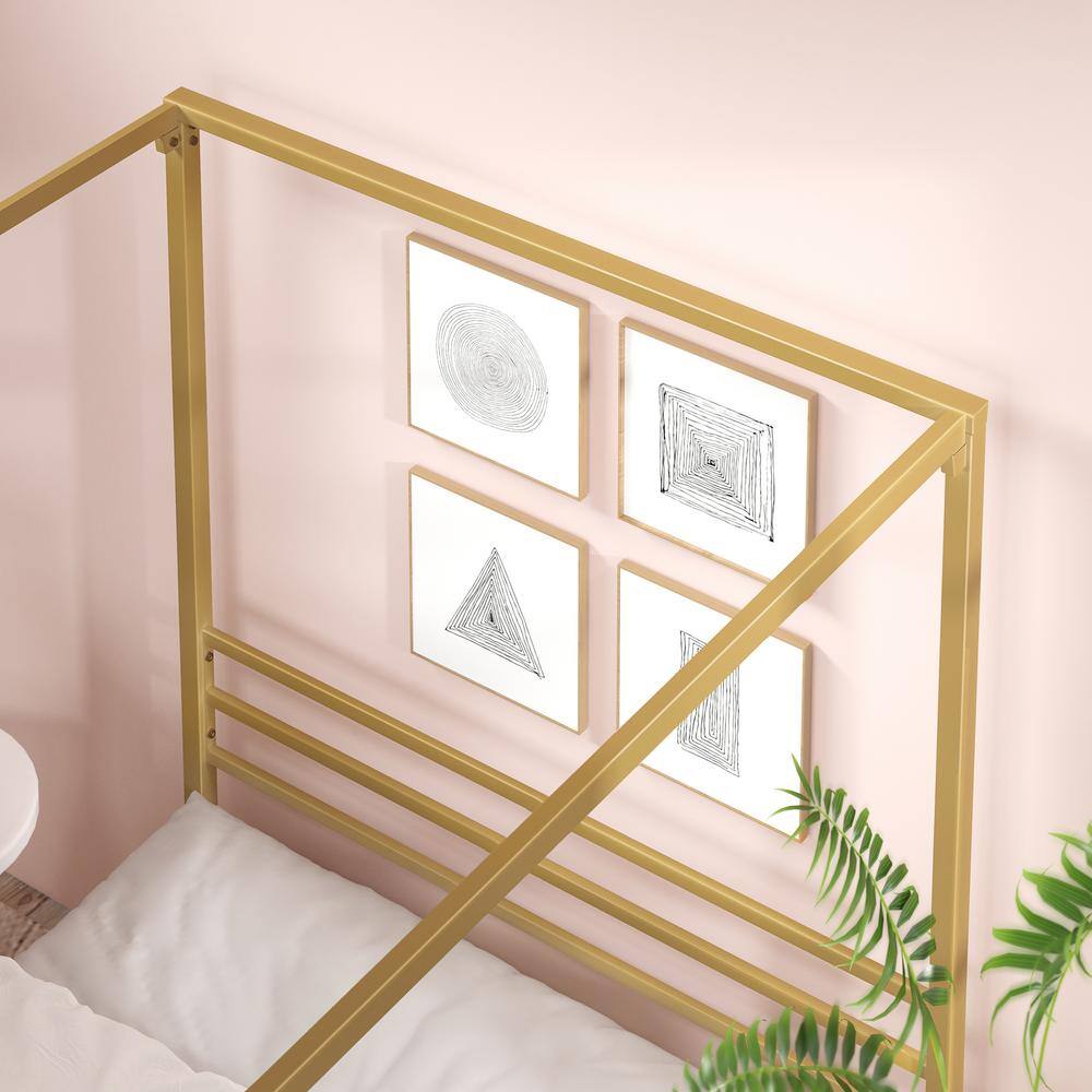 Patricia Gold Metal Queen Canopy Platform Bed Frame with Headboard