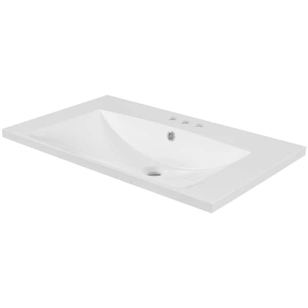 Unbranded 30 in. W x 6.61 in. D H Ceramic Vanity Top in White, 3-Faucet Holes