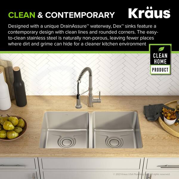 Kraus Dex Undermount 50 33 In Double Bowl Stainless Steel Kitchen Sink Kd1ud33b - Bathroom Bazaar Kitchen Sinks
