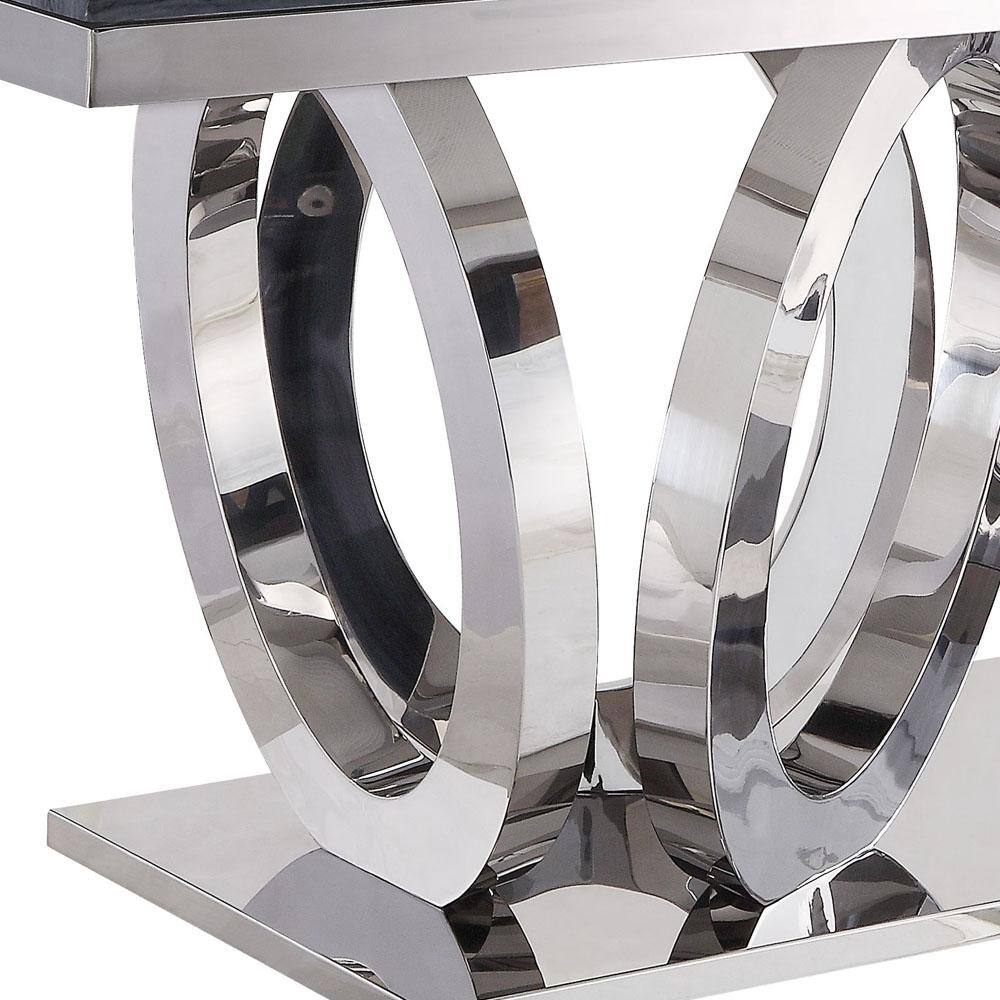 Gray Faux Marble and Stainless Steel Dining Table