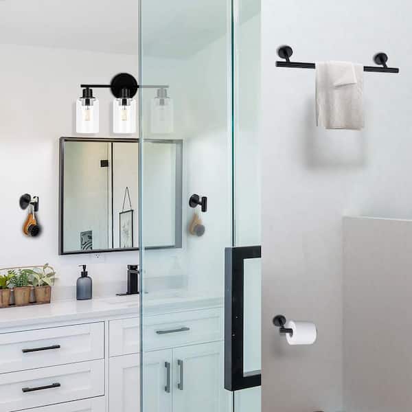 Luna 17 in. 3-Light Black Vanity Light Fixture with Clear Glass Shade, (5-Sets)