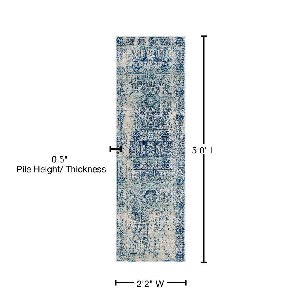 Ivory Blue Elegance 2'2" x 5' Synthetic Easy-Care Runner Rug