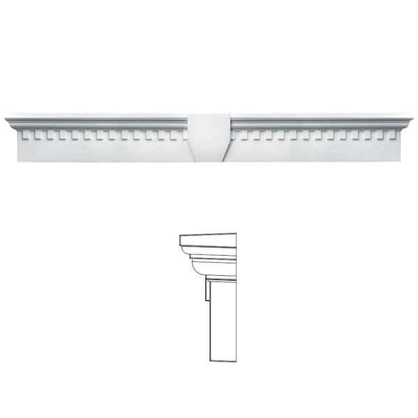 Builders Edge 9 in. x 73 5/8 in. Classic Dentil Window Header with Keystone in 001 White