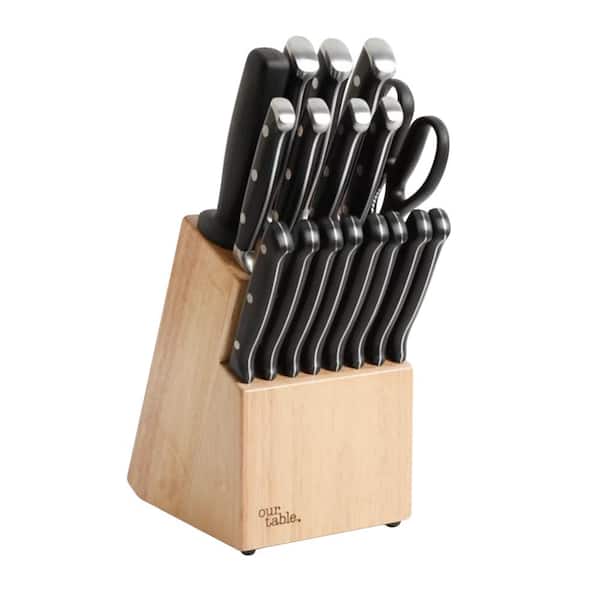 OUR TABLE 18-Piece Stainless Steel Forged Triple Riveted Cutlery Block Knife Set in Black