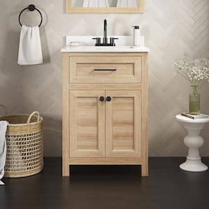 Hanna 24 in. W x 19 in. D x 34 in. H Single Sink Bath Vanity in Weathered Tan with White Engineered Stone Top
