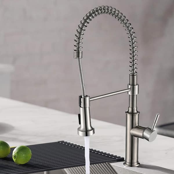 22 in. Single-Handle 360 Degree Spout Swivel  Kitchen Faucet with Dual Function Spray Head in Brushed Nickel