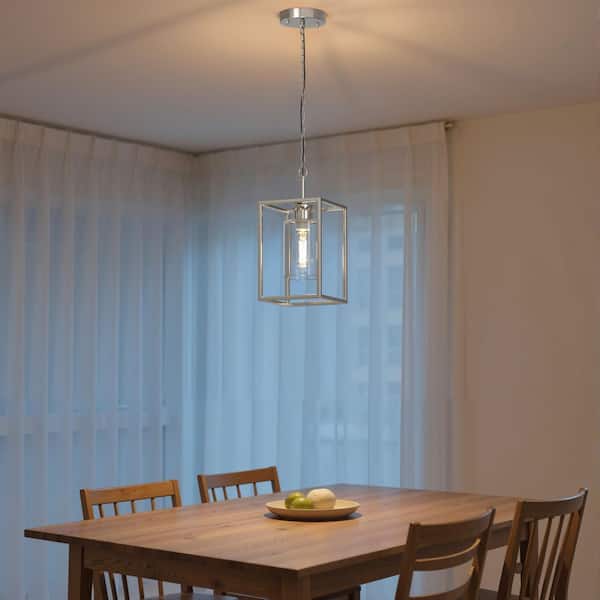 1-Light Brushed Nickel Pendant Light, Industrial E26 Socket Hanging Chandelier Design for Kitchen, Dining Room