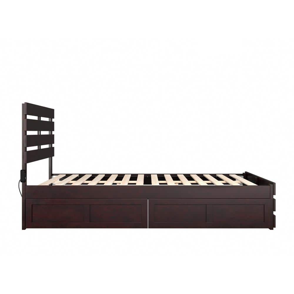 Espresso Queen Wood Frame Bed with Storage Drawers and Slats
