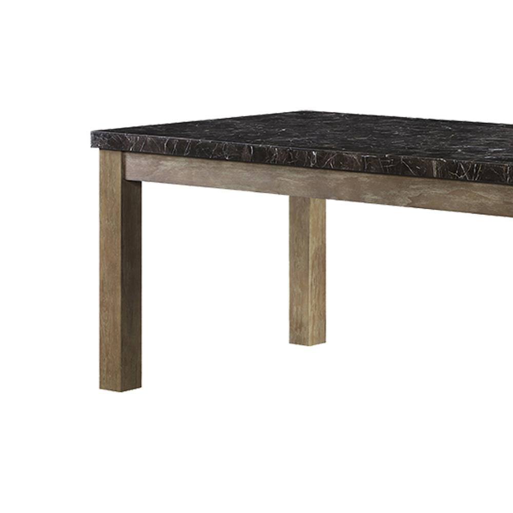 Transitional Oak and Marble Rectangular Dining Table
