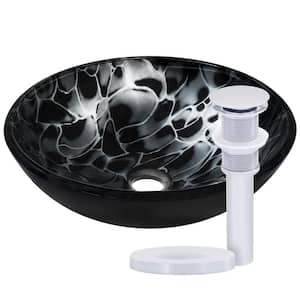 Tartaruga Round Glass Vessel Sink in Black with Pop-Up Drain in Chrome