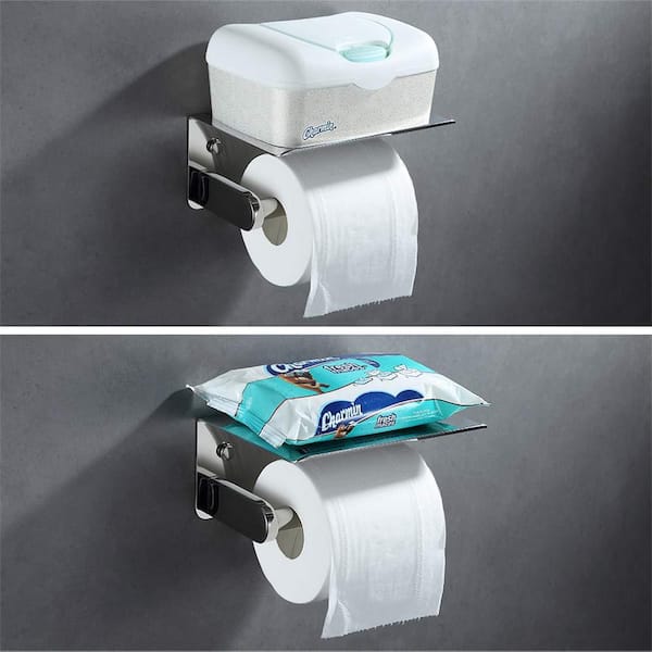 Wall Mounted Square Toilet Paper Holder Roll Storage Dispenser in Brus