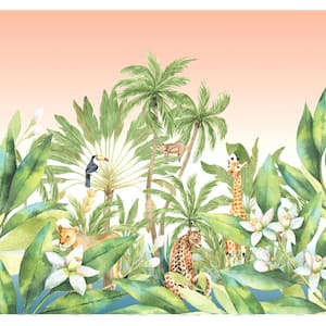 118 in. x 110 in. Jungle Time Animals Non-Woven Wall Mural