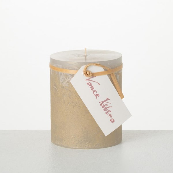 Vance Kitira 4.5 in. Light Gray Ritz Timber Pillar Candle