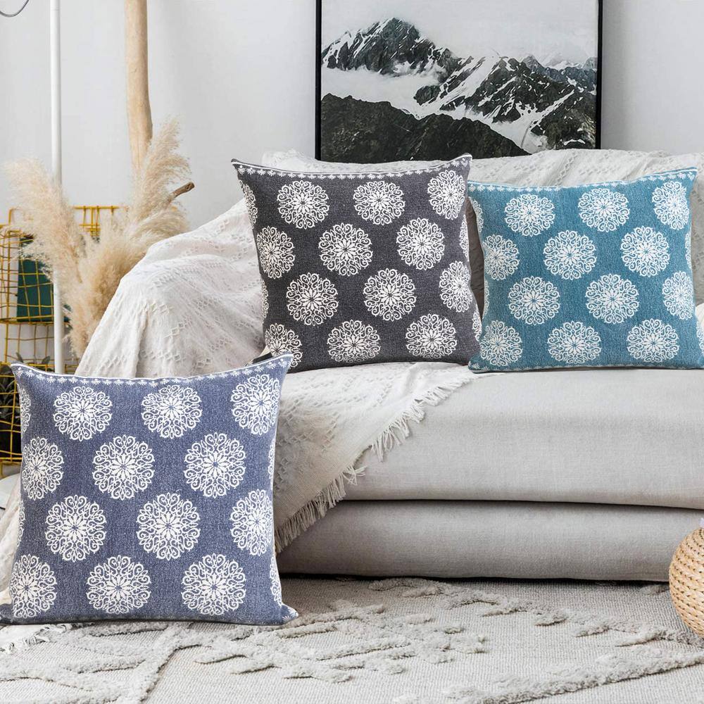 20" Square Multicolor Floral Cotton Accent Pillow Set