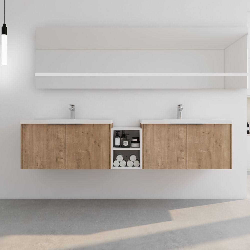 82.9 in. W x 18 in. D x 19.3 in. H Double Sink Floating Bath Vanity in Imit