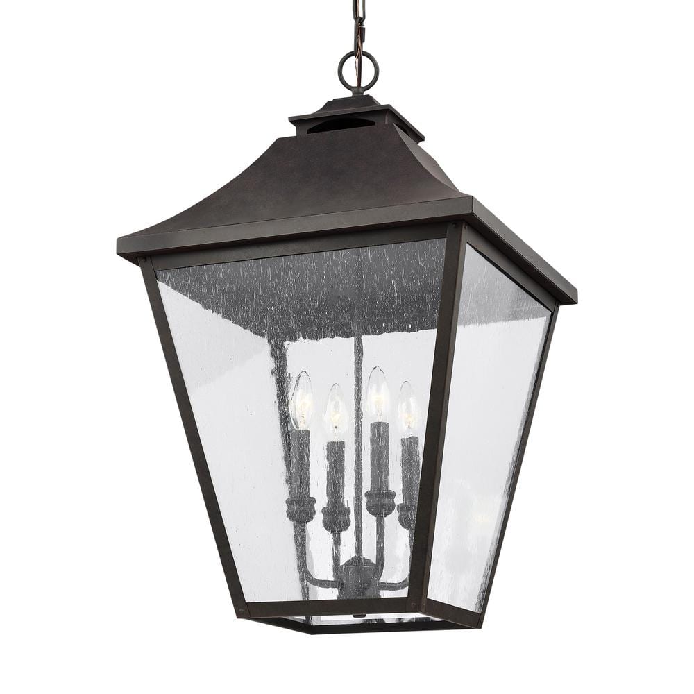 Galena Sable 4-Light Outdoor Hanging Lantern with Clear Seeded Glass