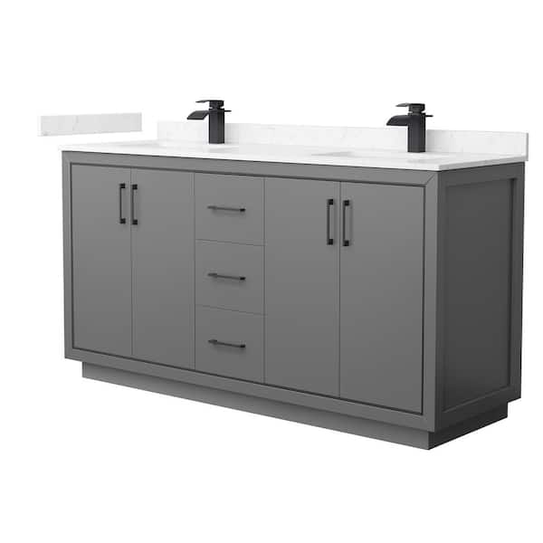 Wyndham Collection Icon 66 in. W x 22 in. D x 35 in. H Double Bath Vanity in Dark Gray with Carrara Cultured Marble Top