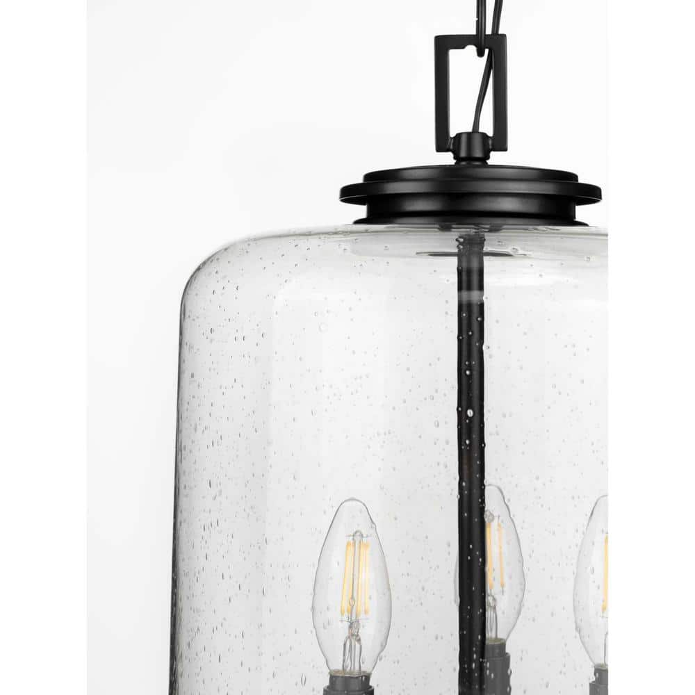 Winslett Matte Black 3-Light Pendant with Seeded Glass Shade