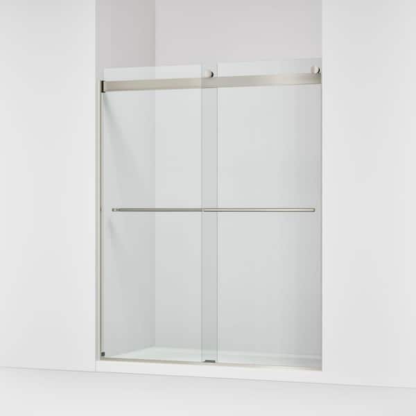 Claro 57-60 in. W x 74 in. H Frameless Sliding Shower Door in Brushed Nickel with 1/4 in. Thick Clear Tempered Glass