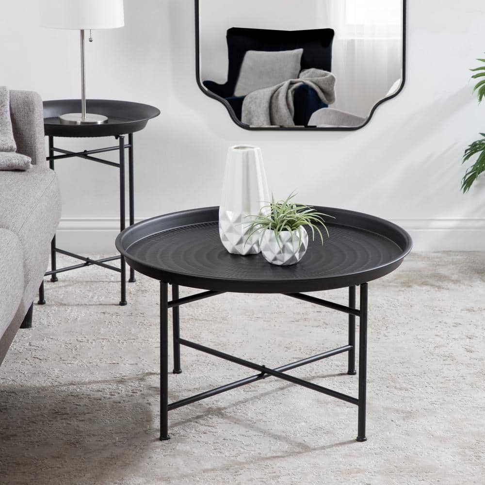 Mahdavi 28'' Round Black Metal Foldable Coffee Table
