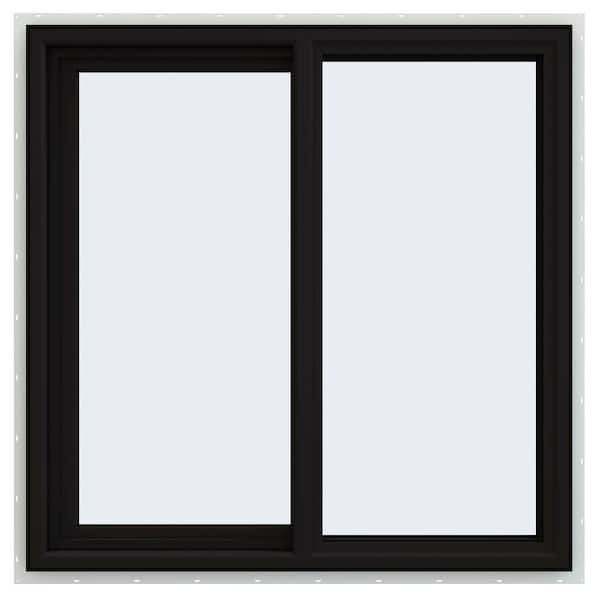 JELD-WEN 36 in. x 36 in. V-4500 Series Black Exterior/White Interior FiniShield Vinyl Left-Handed Sliding Window with Mesh Screen