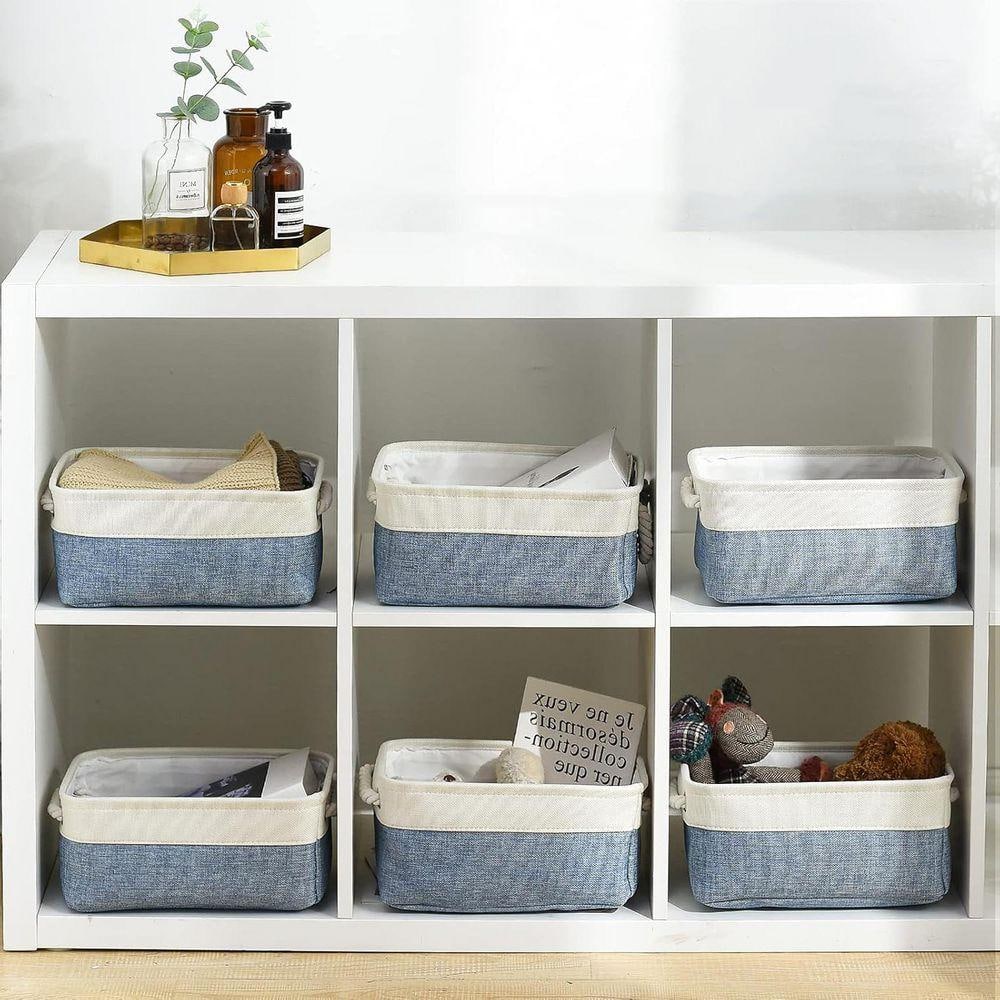 Blue 11.8 in. x 5.2 in. Linen Decorative Basket (Set of 6) with