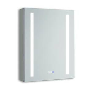 20 in. W x 26 in. H Rectangular Silver Aluminum Recessed/Surface Mount Right Medicine Cabinet with Mirror and LED Light