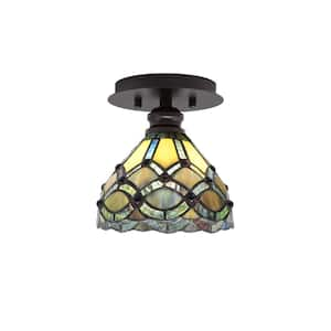 Albany 1-Light 7 in. Espresso Semi-Flush with Grand Merlot Art Glass Shade