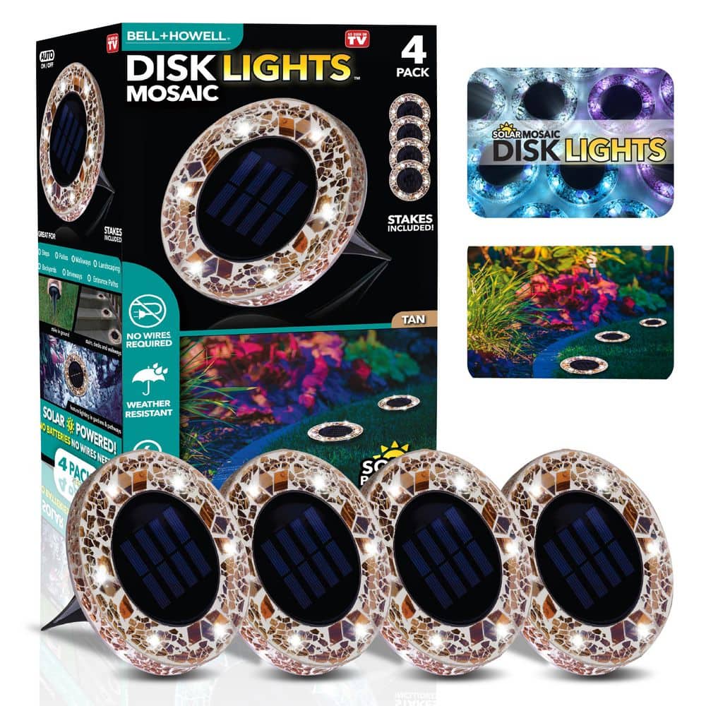Tan Mosaic Solar Powered LED Pathway Lights, Set of 4