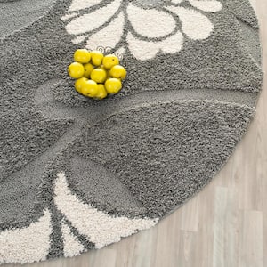 Florida Shag Gray/Beige 7 ft. x 7 ft. Round Floral Solid Area Rug