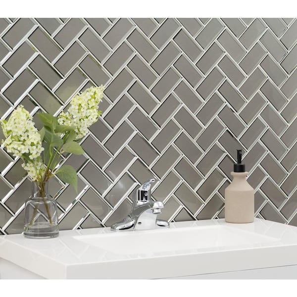 MSI Champagne Bevel Herringbone 11 in. x 13 in. Glass Mesh