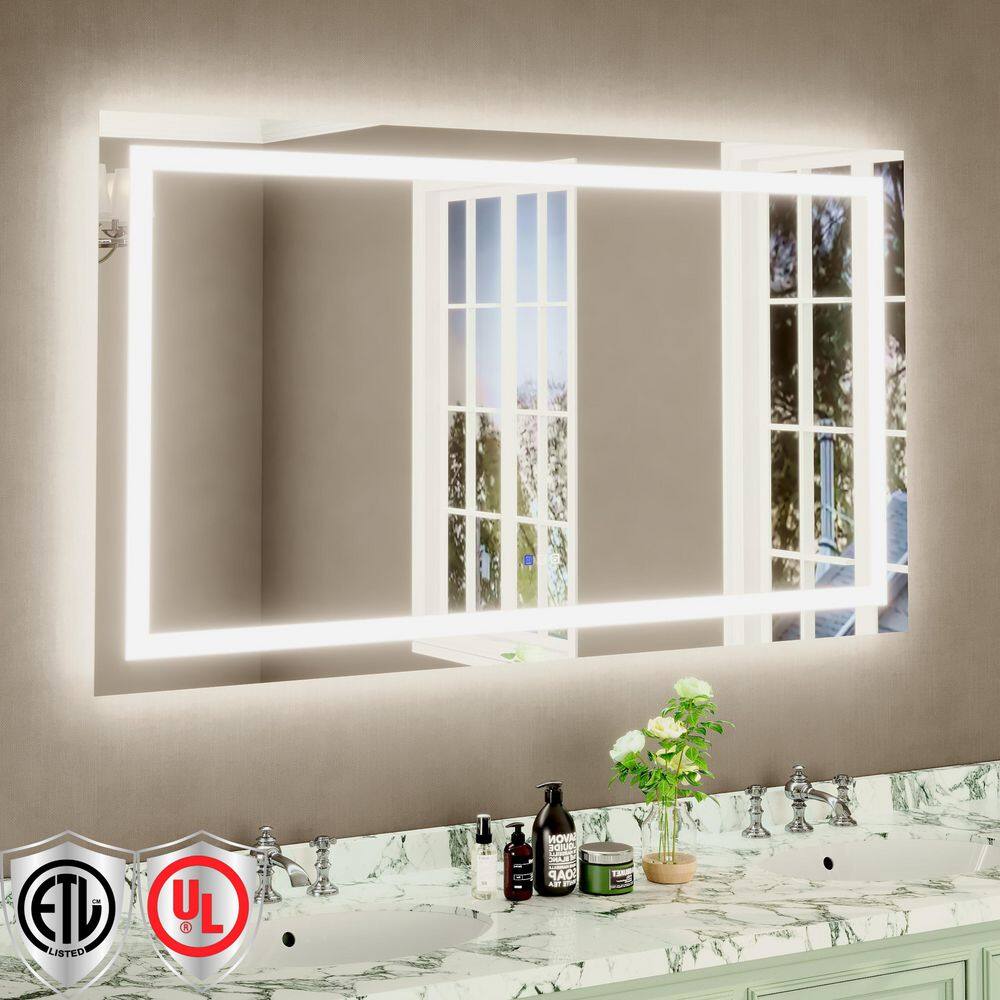 72 in. W x 40 in. H Rectangular Frameless Anti-Fog LED Light Wall Bathroom Vanity Mirror with Backlit and Front Light price history on PriceWatchPro