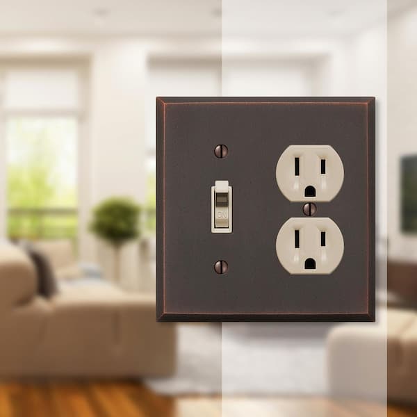 Manhattan 2 Gang 1-Toggle and 1-Duplex Metal Wall Plate - Aged Bronze