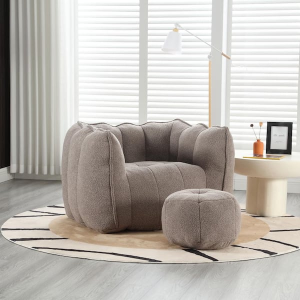JUJABU Coffee Chenille Polyester Soft Bean Bag Chair with High Resilient Foam for Living Room and Bedroom