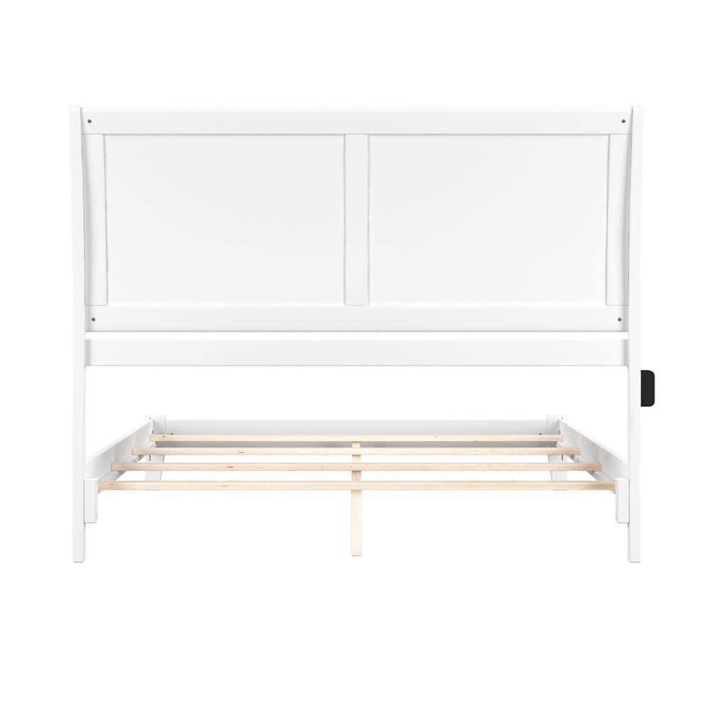 Portland White Wood Queen Sleigh Bed Frame with USB Charger