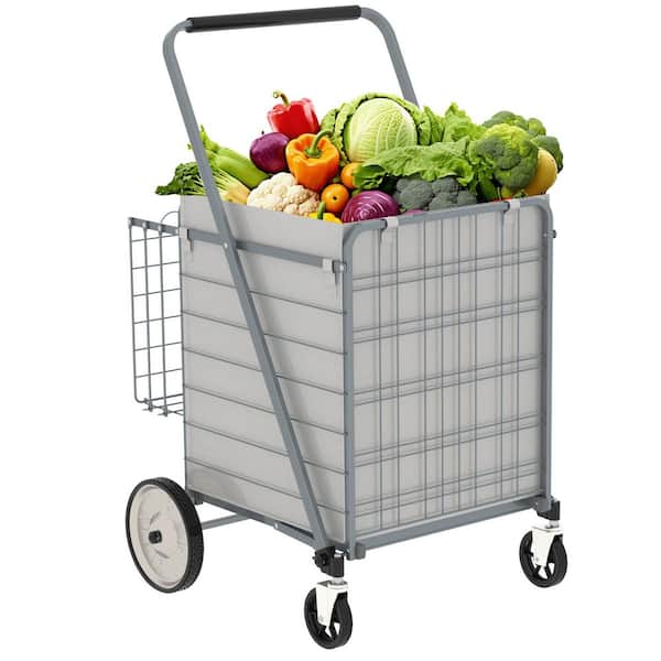 Avex 300 lb. Capacity Hand Truck Foldable Shopping Cart with Double Basket and 360° Rolling Swivel Wheels