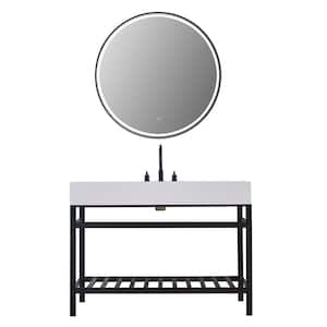 Edolo 48 in. W x 22 in. D x 35 in. H Single Sink Bath Vanity in Matt Black with White Composite Stone Top and Mirror