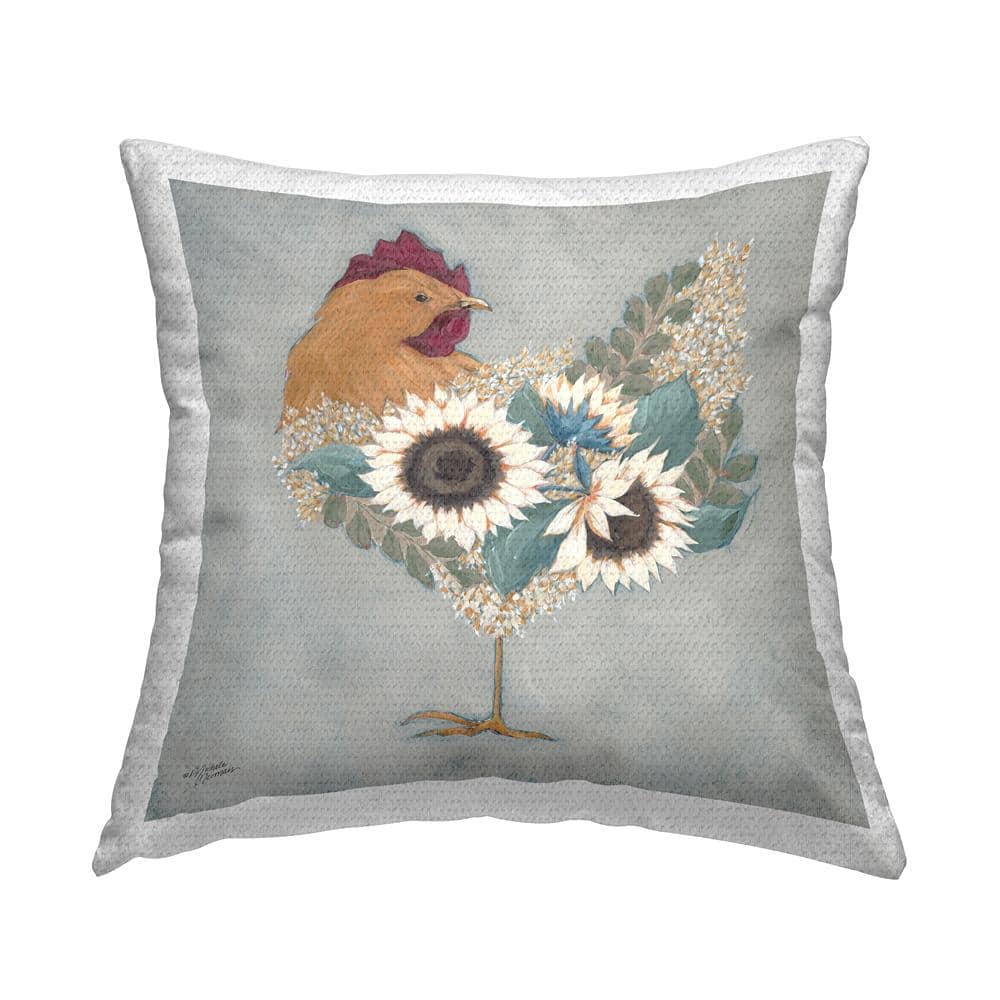 Rustic Farmhouse Chicken Sunflower Blossom Arrangement Multi-Color Square Outdoor Throw Pillow price history on PriceWatchPro