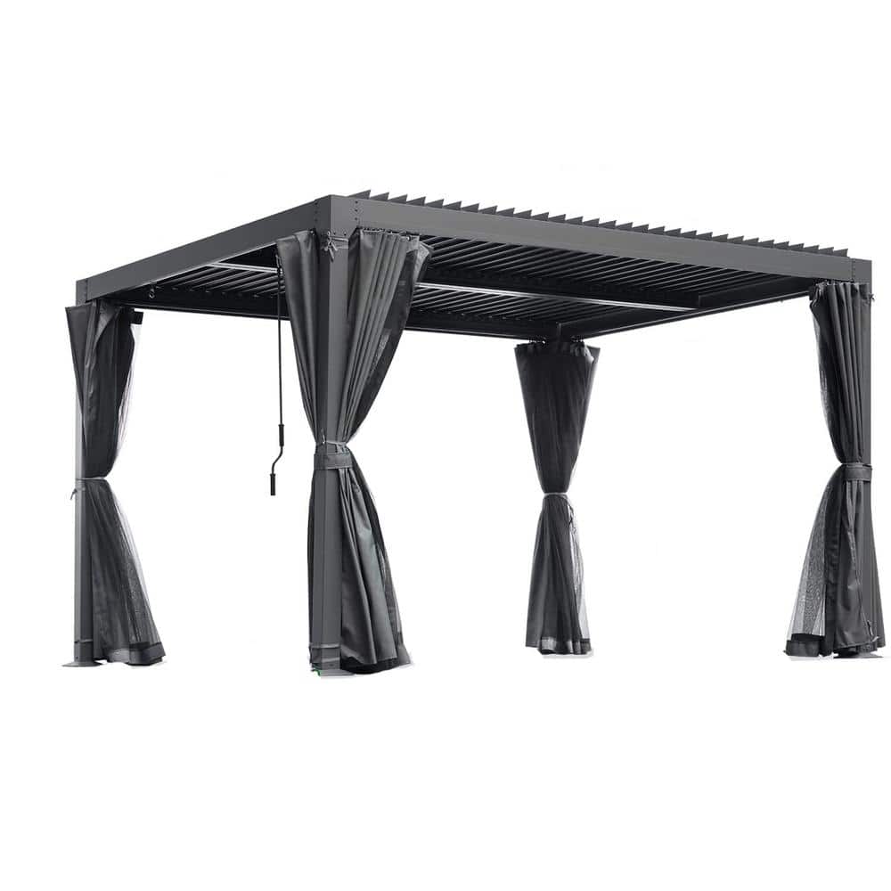10 ft. x 12 ft. Outdoor Louvered Pergola with Adjustable Aluminum Rainproof