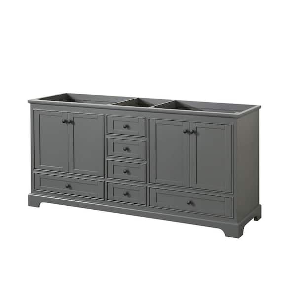 Wyndham Collection Deborah 71 in. W x 21.5 in. D x 34.25 in. H Double Bath Vanity Cabinet without Top in Dark Gray