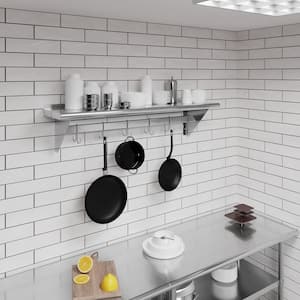 48 in. W x 12 in. D Stainless Steel Wall Mounted Pot Rack with Shelf, Kitchen, Restaurant Room Decorative Wall Shelf