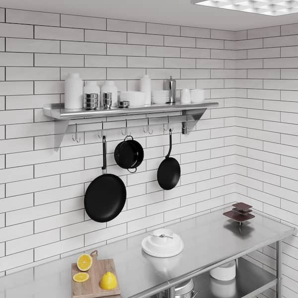 AMGOOD 48 in. W x 12 in. D Stainless Steel Wall Mounted Pot Rack with Shelf, Kitchen, Restaurant Room Decorative Wall Shelf