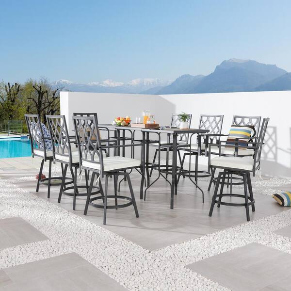 TOP HOME SPACE Black 11-Piece Metal Outdoor Bistro Set with