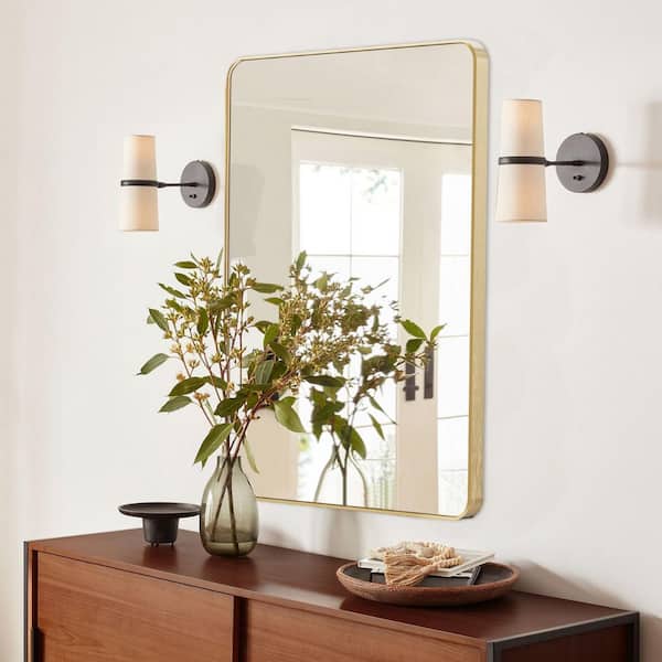 22 in. W x 30 in. H Gold Vanity Rectangle Wall Mirror Aluminum Alloy Frame Bathroom Mirror