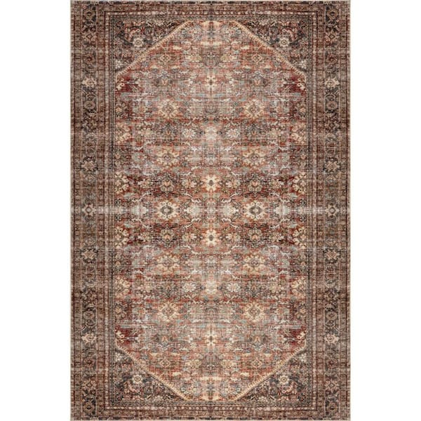 Birch Medallion Washable Dark Green 8 ft. x 10 ft. Indoor Area Rug