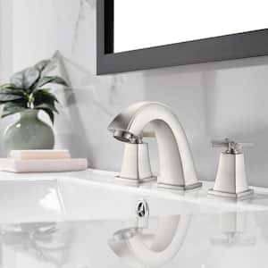 8 in. Widespread Double Handles Deck Mount Mid Arc Spout Bathroom Faucet with Drain Kit Included in Brushed Nickel