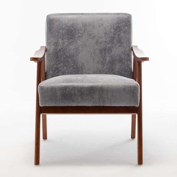 Noble House Ulis Grey Modern Cushioned Accent Armchair, Rubberwood Frame