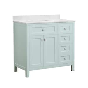 Juniper 36 in. W x 21 in. D x 34-1/2 in. H Bath Vanity in Mint Julep with Engineered Stone Top and Ceramic Basin