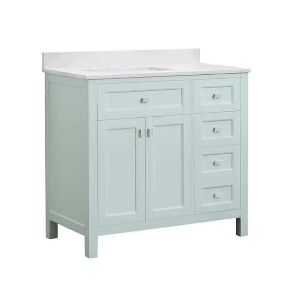 Cahaba Juniper 36 in. W x 21 in. D x 34-1/2 in. H Bath Vanity in Mint Julep with Engineered Stone Top and Ceramic Basin